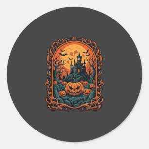 Halloween Pumpkin Haunted House Full Moon Bats Classic Round Sticker