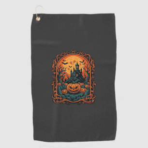 Halloween Pumpkin Haunted House Full Moon Bats Golf Towel