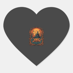 Halloween Pumpkin Haunted House Full Moon Bats Heart Sticker