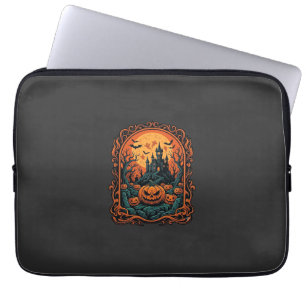 Halloween Pumpkin Haunted House Full Moon Bats Laptop Sleeve