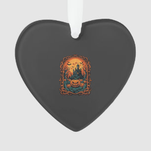Halloween Pumpkin Haunted House Full Moon Bats Ornament