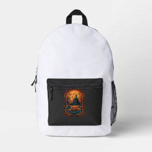 Halloween Pumpkin Haunted House Full Moon Bats Printed Backpack