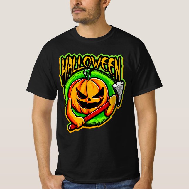 Halloween Pumpkin Head Axe Murderer T-Shirt (Front)