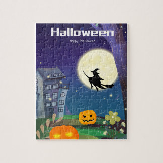 Halloween Pumpkin Head Castle Witch Jigsaw Puzzle
