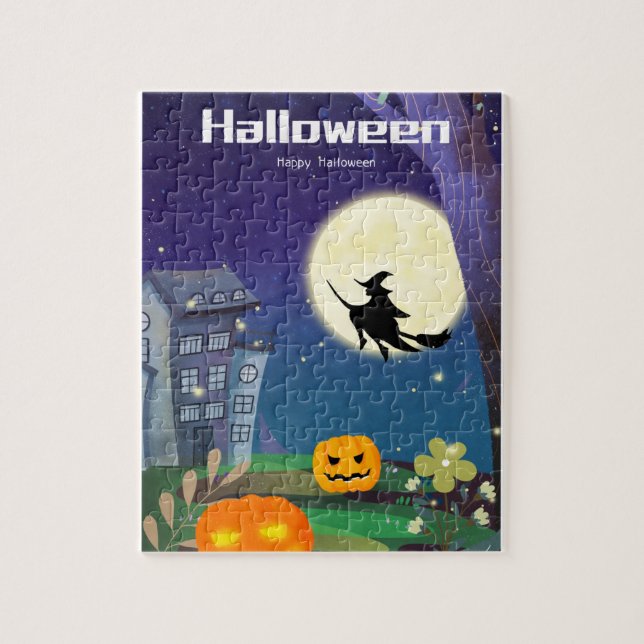 Halloween Pumpkin Head Castle Witch Jigsaw Puzzle (Vertical)