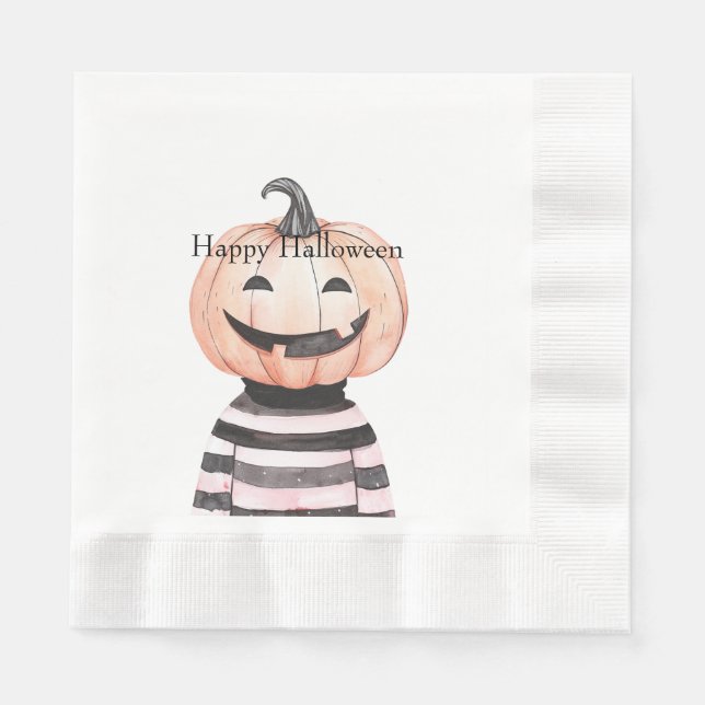 Halloween Pumpkin Head in T Shirt  Napkin (Front)