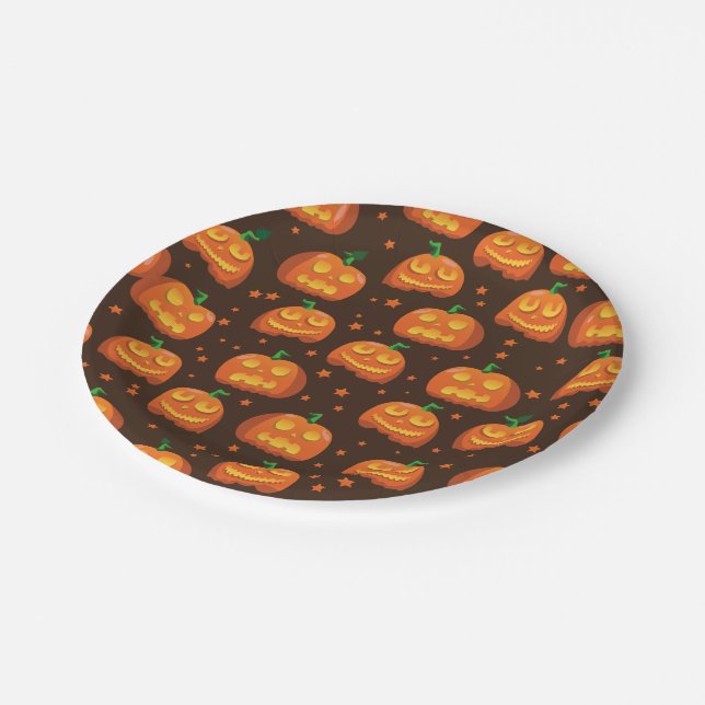 Halloween Pumpkin head pattern. Paper Plate (Angled)