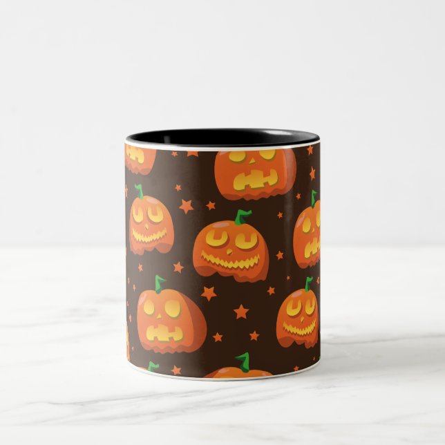 Halloween Pumpkin head pattern. Two-Tone Coffee Mug (Center)