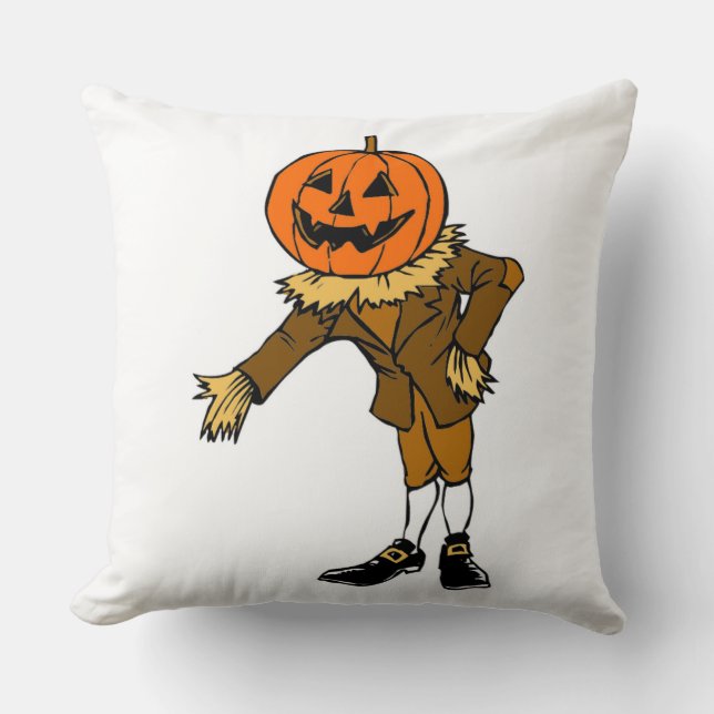 HALLOWEEN PUMPKIN HEAD SCARECROW PILGRIM CUSHION (Front)
