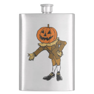 HALLOWEEN PUMPKIN HEAD SCARECROW PILGRIM HIP FLASK