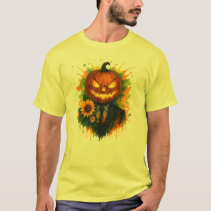 Halloween Pumpkin Head Watercolor Art T-Shirt