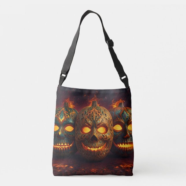 Halloween Pumpkin Heads Crossbody Bag (Back)