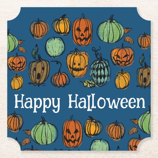 Halloween pumpkin heads  paper coaster (Front)