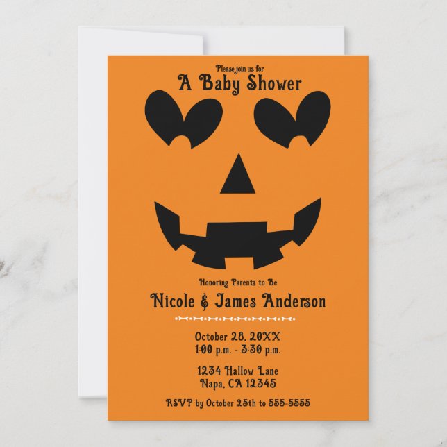 Halloween Pumpkin Heart Eyes Baby Shower Invitation (Front)