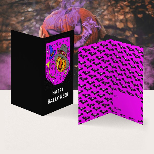 Halloween Pumpkin Horn Bat Classroom Exchange Card (Halloween Pumpkin Horn Bat Classroom Exchange Card)
