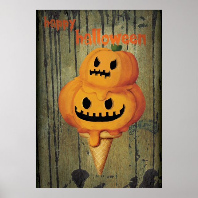 Halloween Pumpkin Ice Cream Cone Poster (Front)