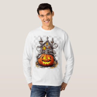 Halloween Pumpkin in front of Decorated House T-Shirt