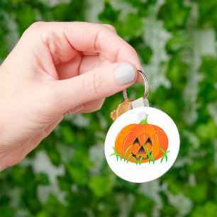 Halloween Pumpkin In Grass Key Ring