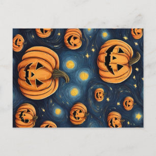 Halloween Pumpkin in the starry night Postcard