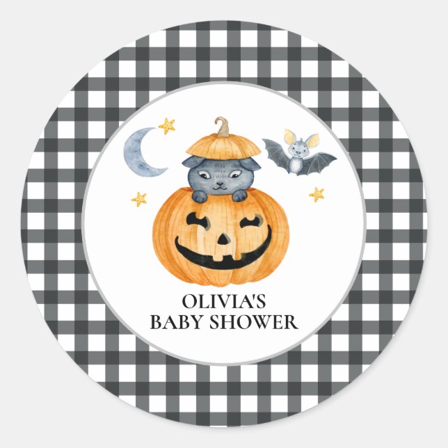Halloween Pumpkin Jack-O-Lantern Baby Shower Classic Round Sticker (Front)