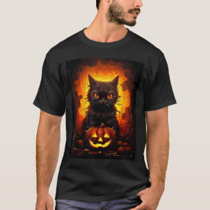 Halloween Pumpkin Jack O Lantern Black Cat T-Shirt
