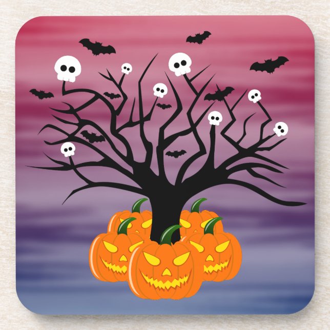 Halloween Pumpkin Jack o’ Lantern Dead Tree Coaster (Front)