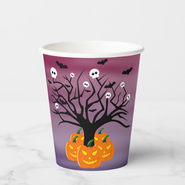 Halloween Pumpkin Jack o’ Lantern Dead Tree Paper Cups (Front)