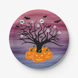 Halloween Pumpkin Jack o’ Lantern Dead Tree Paper Plate