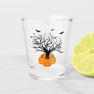Halloween Pumpkin Jack o’ Lantern Dead Tree Shot Glass