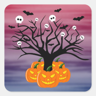 Halloween Pumpkin Jack o’ Lantern Dead Tree Square Sticker