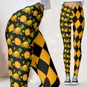 Halloween pumpkin jack o lantern jester leggings