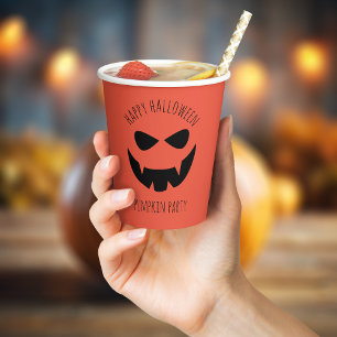 Halloween Pumpkin Jack O Lantern Orange Paper Cups