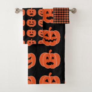 Halloween Pumpkin Jack-O-Lantern Spooky Black Bath Towel Set