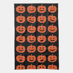 Halloween Pumpkin Jack-O-Lantern Spooky Black Tea Towel