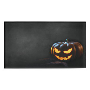 Halloween Pumpkin Jack-O-Lantern Spooky Name Tag