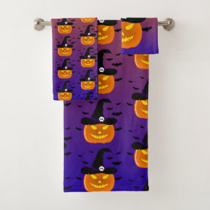 Halloween Pumpkin Jack o’ Lantern Witch Hat Bath Towel Set