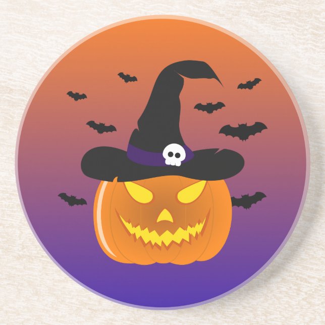 Halloween Pumpkin Jack o’ Lantern Witch Hat Coaster (Front)