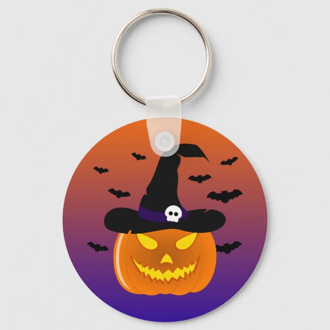Halloween Pumpkin Jack o’ Lantern Witch Hat Key Ring (Front)