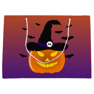 Halloween Pumpkin Jack o’ Lantern Witch Hat Large Gift Bag