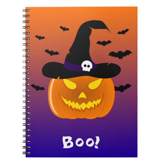 Halloween Pumpkin Jack o’ Lantern Witch Hat Notebook (Front)