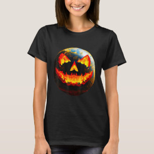 Halloween Pumpkin Jackoantern Spooky face Earth fr T-Shirt