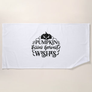 Halloween Pumpkin Kisses Harvest Wishes Birthday Beach Towel