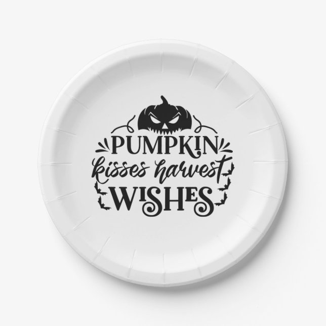 Halloween Pumpkin Kisses Harvest Wishes Birthday Paper Plate (Front)