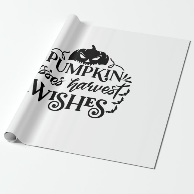 Halloween Pumpkin Kisses Harvest Wishes Birthday Wrapping Paper (Unrolled)