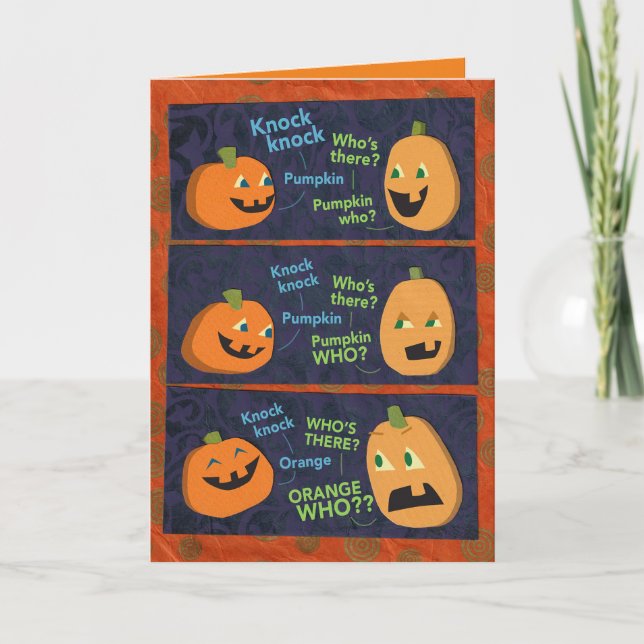  Halloween Pumpkin Knock-Knock Joke Card (Front)