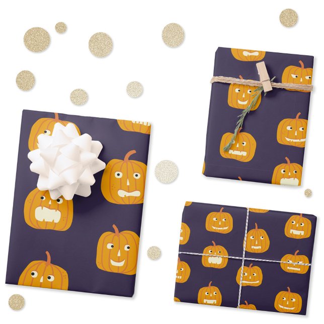 Halloween Pumpkin Lantern Pattern Wrapping Paper Sheet (Fun Halloween pumpkin lantern pattern gift wrapping paper)