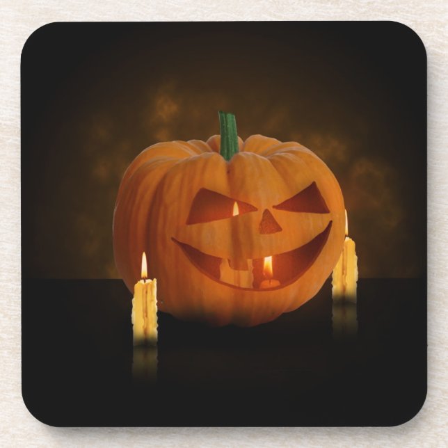 Halloween Pumpkin Lantern with Candles Coaster (Front)