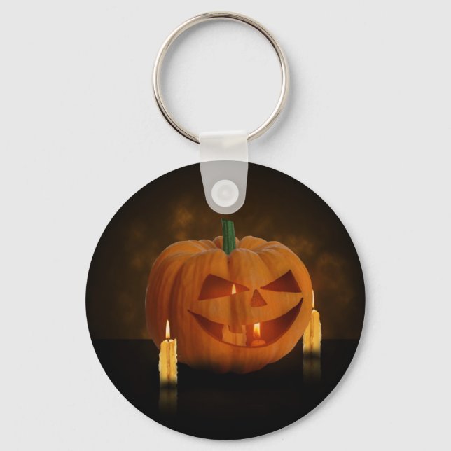 Halloween Pumpkin Lantern with Candles Key Ring (Front)