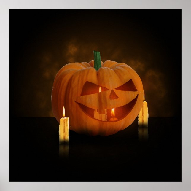 Halloween Pumpkin Lantern with Candles Poster (Front)