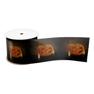 Halloween Pumpkin Lantern with Candles Satin Ribbon